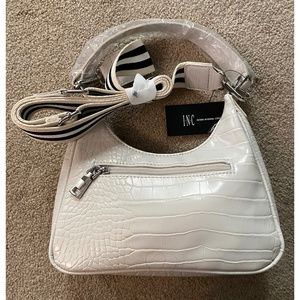 NWT! INC Zaree Shoulder Bag, Made for Macy's, Bone Croc, Fabric Strap